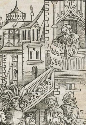 Prononcé du jugement, illustration tirée du Laienspiegel (1509)