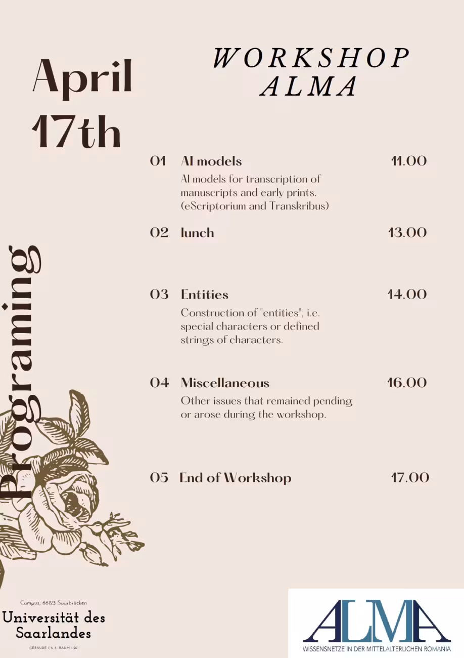 Programme de l'atelier ALMA le 17 avril 2024, Sarrebruck